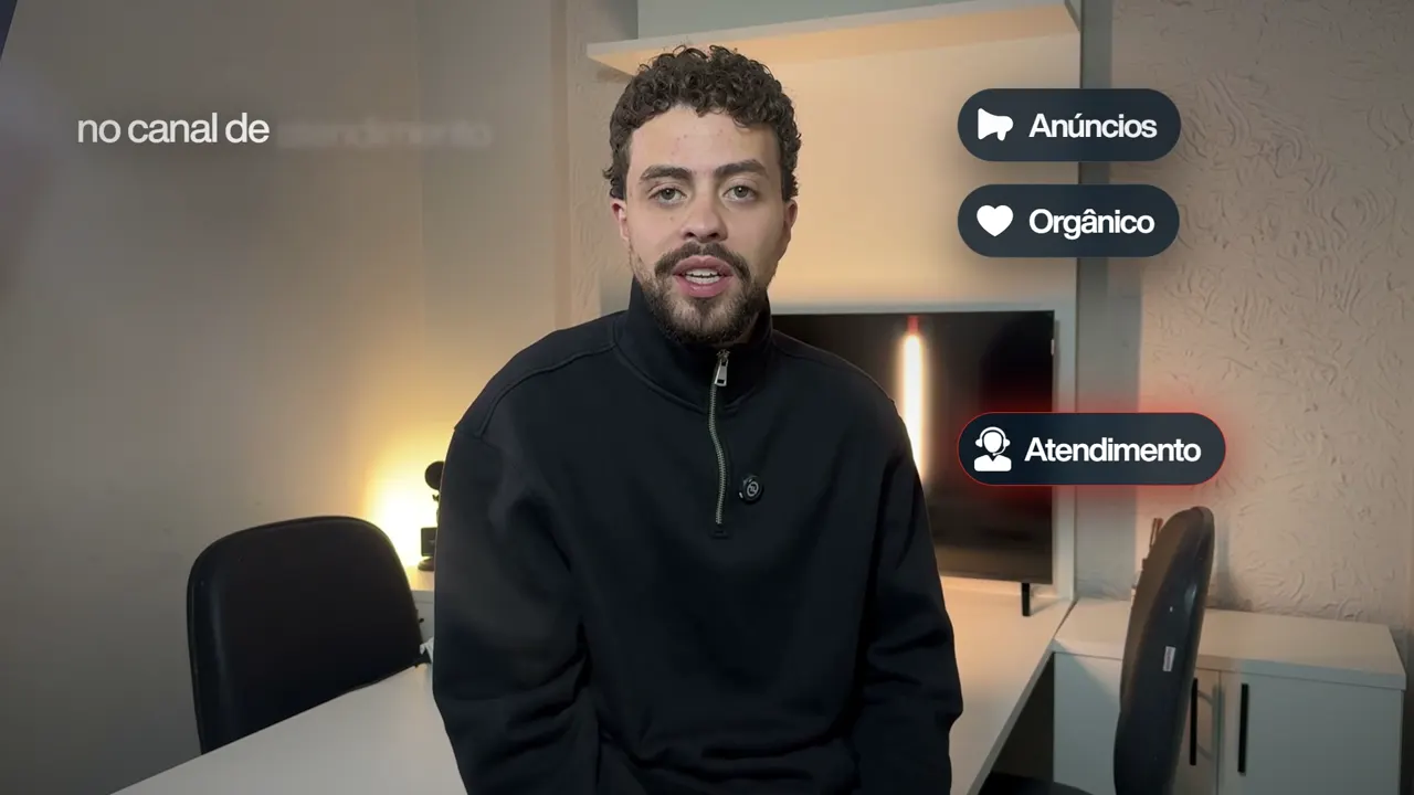 Cena de vídeo da KFIR mostrando os canais anúncios, orgânico e atendimento